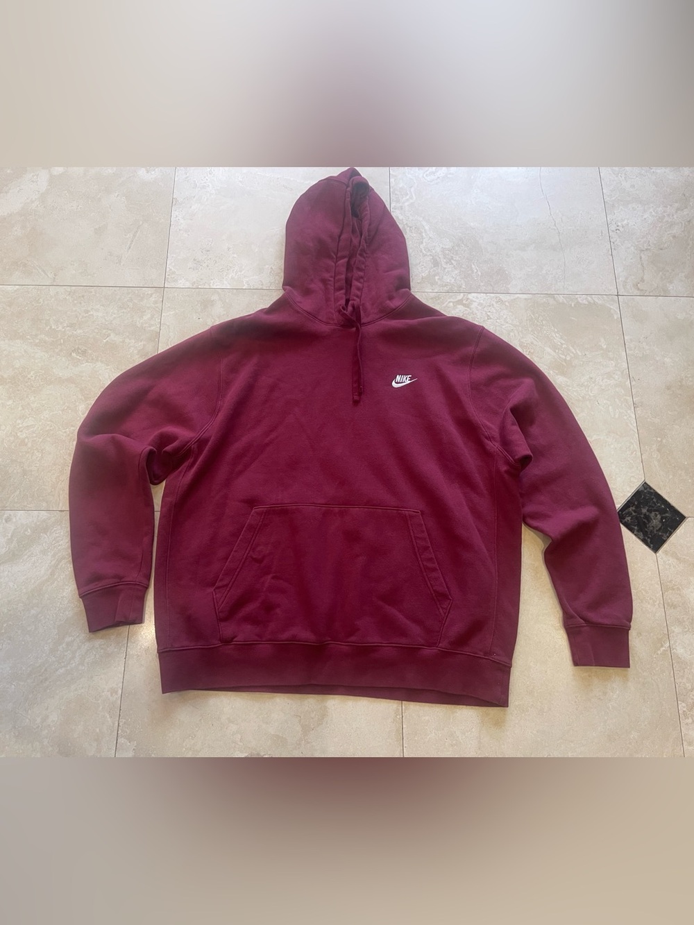 Nike Mens Sportswear Burgundy Hooded Sweatshirt with White Swoosh